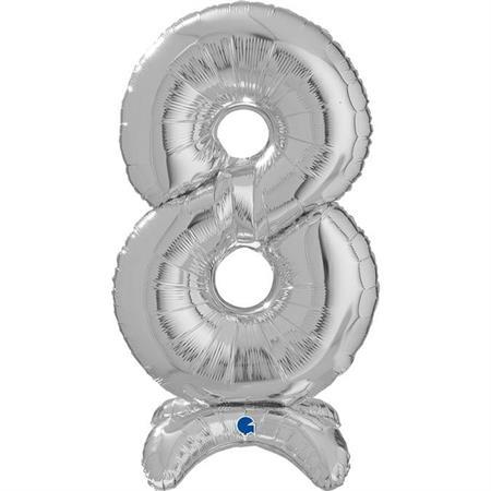 XL Zahlen Ballon Silber 8 zum Aufstellen (ohne Helium) - Zahlen Ballon Standup Silber
