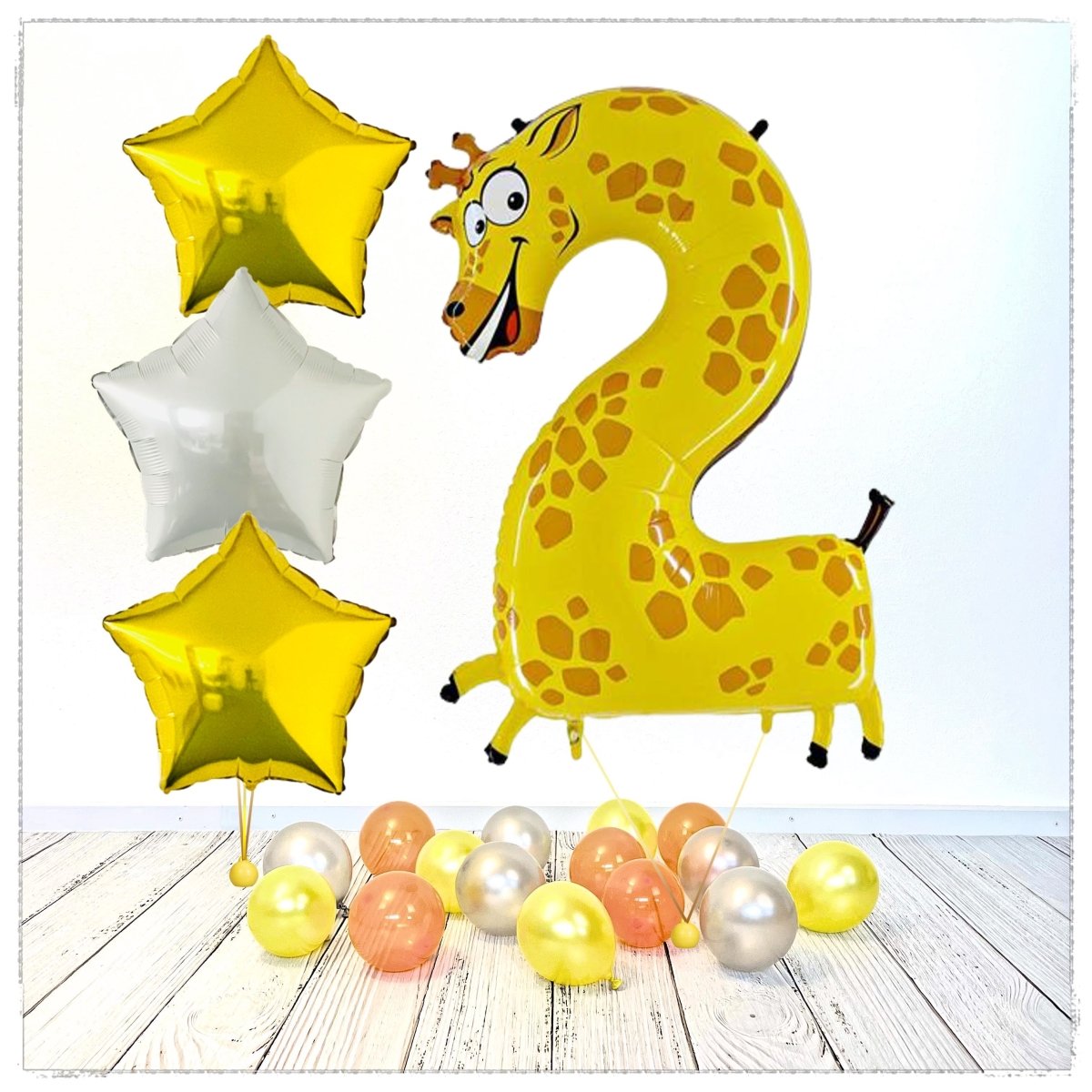 Bouquet de Ballons Girafe Chiffres d'Animaux XXL (Rempli d'Hélium