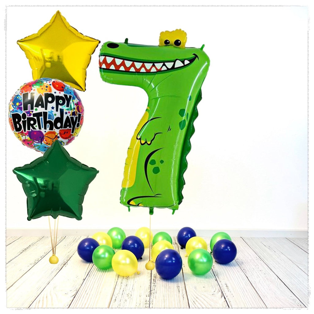 XXL Tier Zahlen Krokodil 7 Ballon Bouquet (mit Helium gefüllt) -