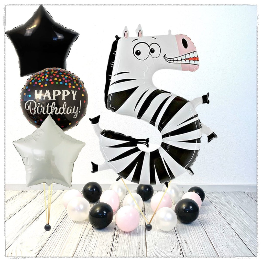 XXL Tier Zahlen Zebra 5 Ballon Bouquet (mit Helium gefüllt) -