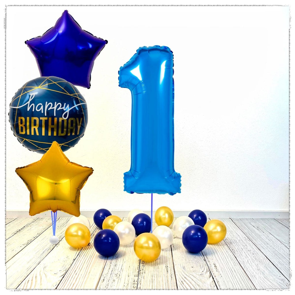 Zahlen Ballon Birthday Blau 1 Bouquet (mit Helium gefüllt) - Zahlen Ballon blau Bouquet