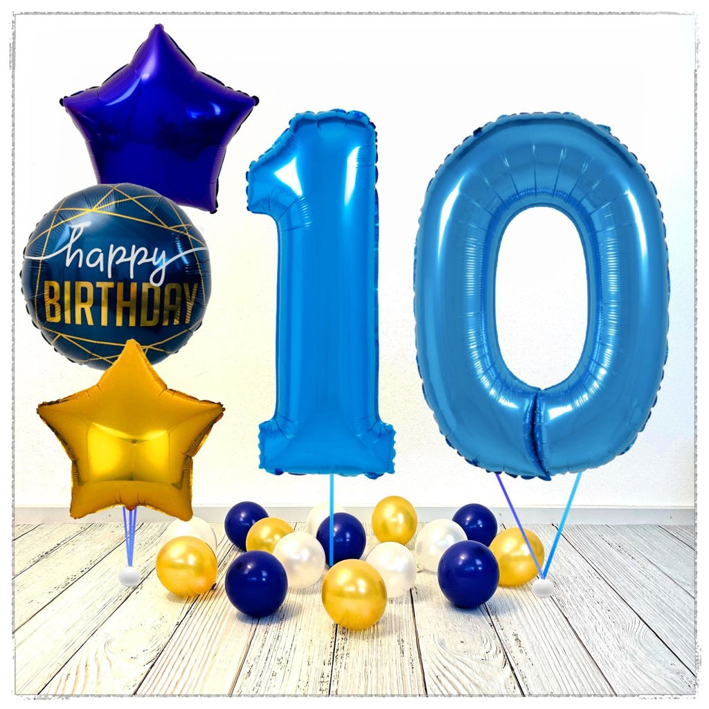 Zahlen Ballon Birthday Blau 10 Bouquet (mit Helium gefüllt) - Zahlen Ballon blau Bouquet