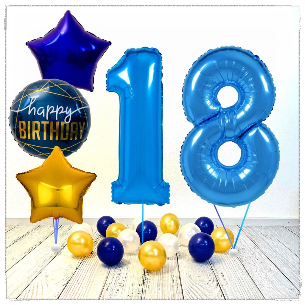 Zahlen Ballon Birthday Blau 18 Bouquet (mit Helium gefüllt) - Zahlen Ballon blau Bouquet