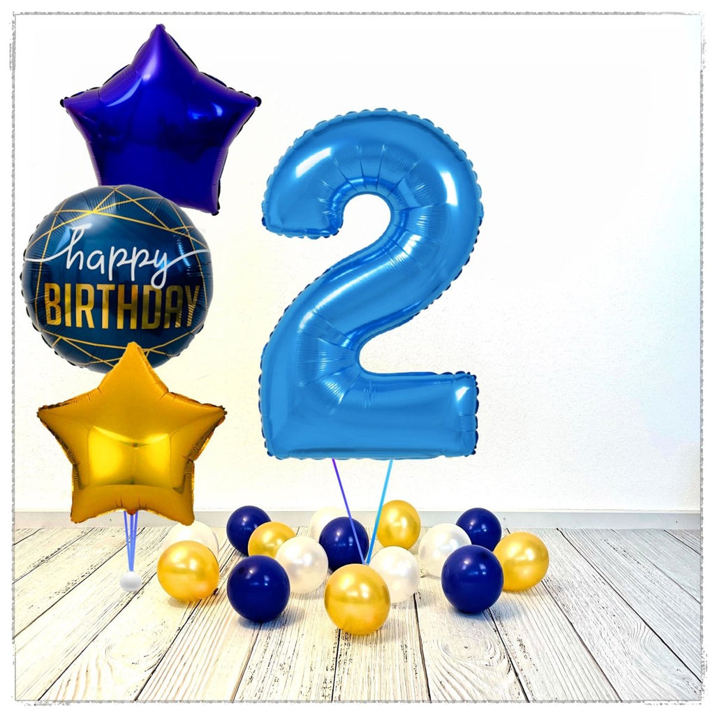 Zahlen Ballon Birthday Blau 2 Bouquet (mit Helium gefüllt) - Zahlen Ballon blau Bouquet