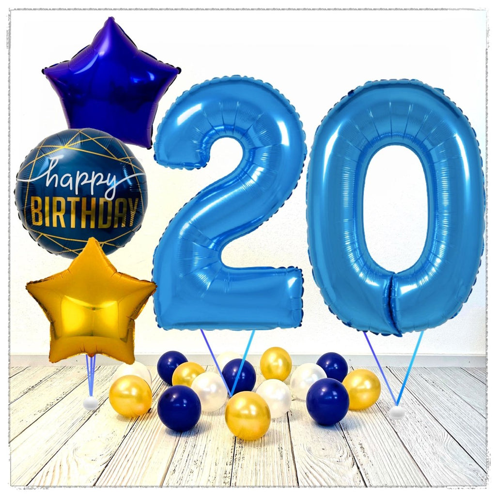 Zahlen Ballon Birthday Blau 20 Bouquet (mit Helium gefüllt) - Zahlen Ballon blau Bouquet