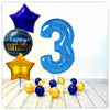 Numéro Ballon Anniversaire Bleu 3 Bouquet (Rempli d'Hélium) 