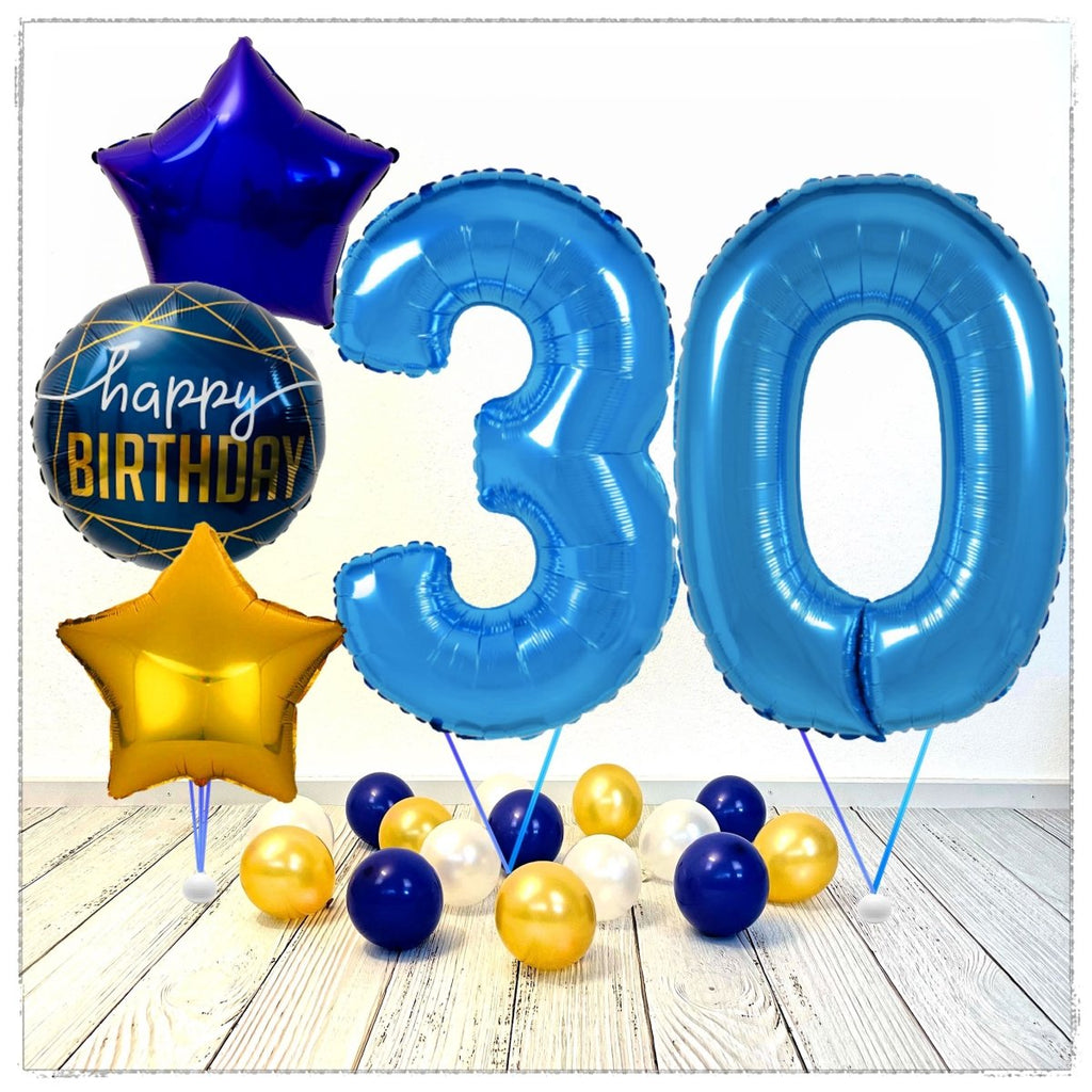 Zahlen Ballon Birthday Blau 30 Bouquet (mit Helium gefüllt) - Zahlen Ballon blau Bouquet