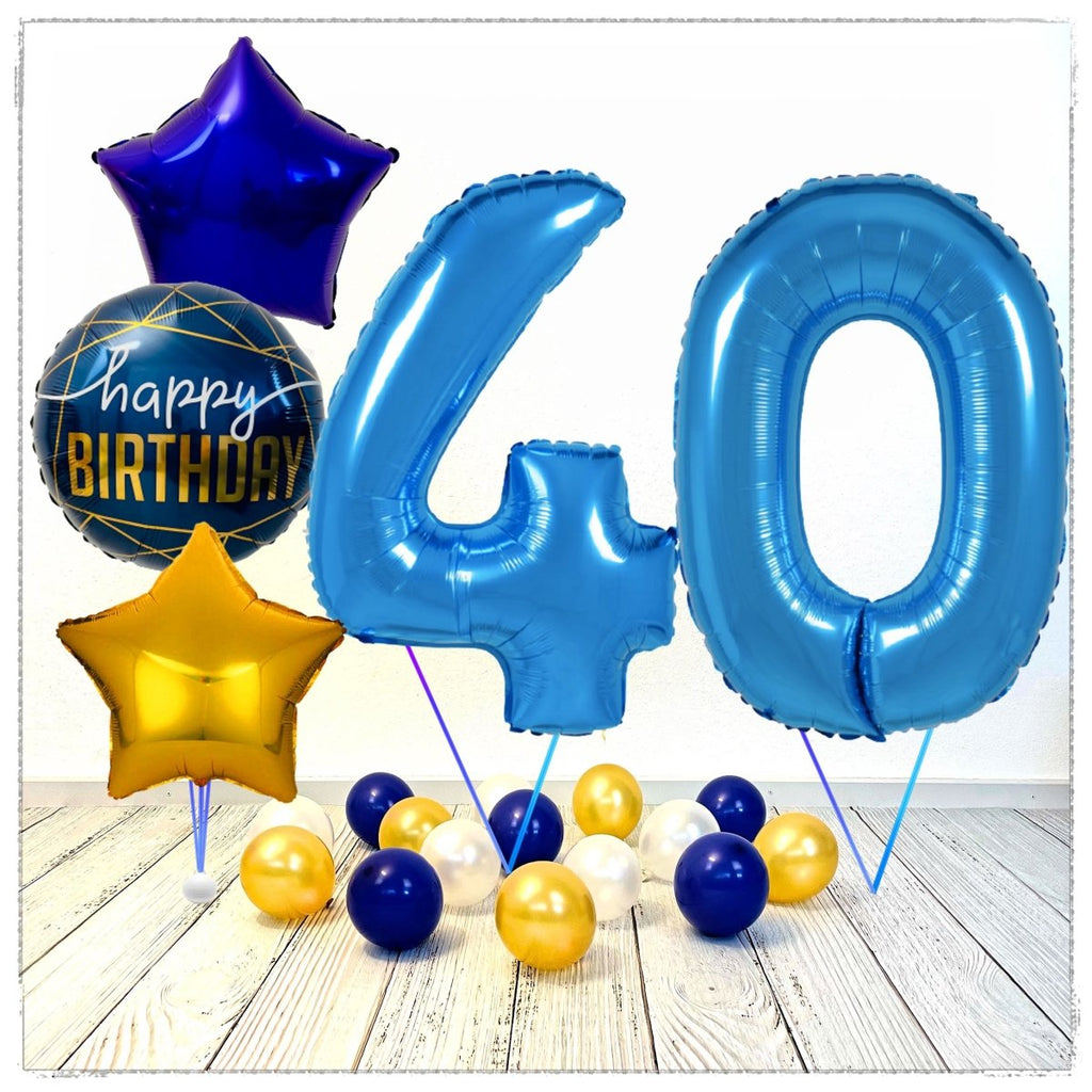 Zahlen Ballon Birthday Blau 40 Bouquet (mit Helium gefüllt) - Zahlen Ballon blau Bouquet