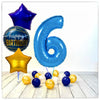 Numéro Ballon Anniversaire Bleu 6 Bouquet (Rempli d'Hélium) 