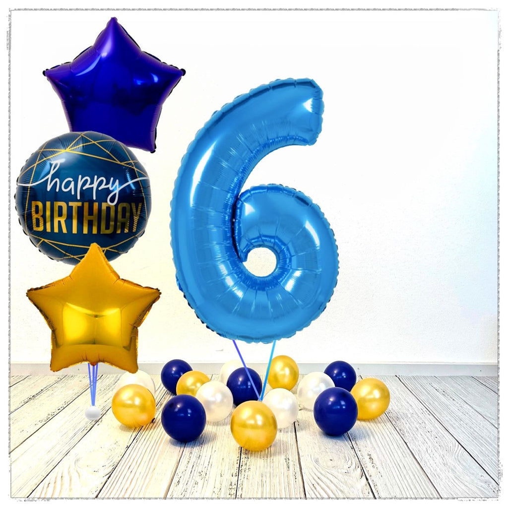 Zahlen Ballon Birthday Blau 6 Bouquet (mit Helium gefüllt) - Zahlen Ballon blau Bouquet
