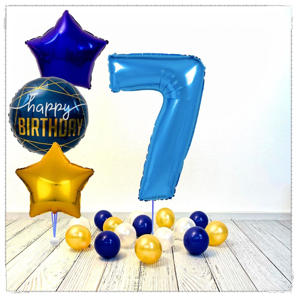 Zahlen Ballon Birthday Blau 7 Bouquet (mit Helium gefüllt) - Zahlen Ballon blau Bouquet
