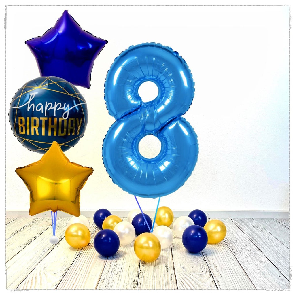 Zahlen Ballon Birthday Blau 8 Bouquet (mit Helium gefüllt) - Zahlen Ballon blau Bouquet