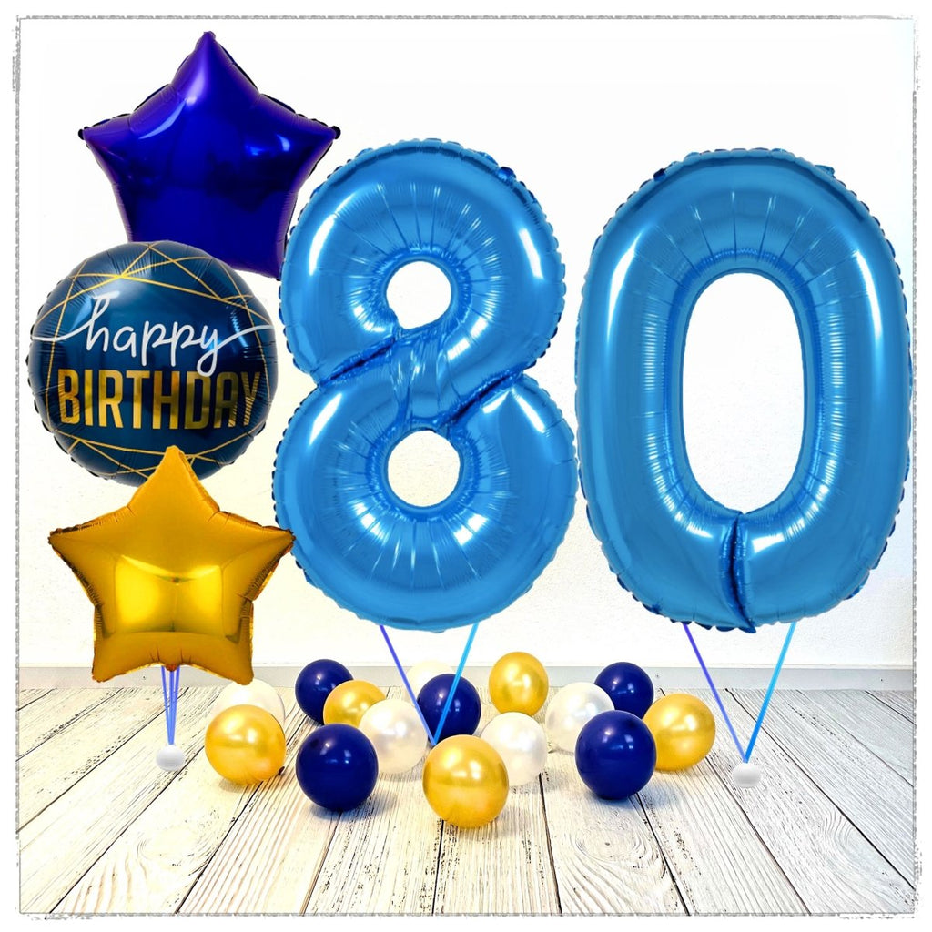Zahlen Ballon Birthday Blau 80 Bouquet (mit Helium gefüllt) - Zahlen Ballon blau Bouquet