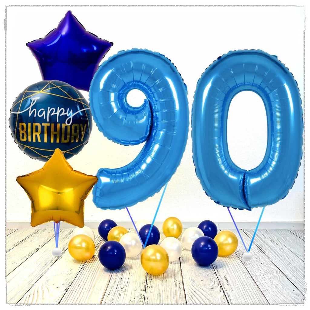 Zahlen Ballon Birthday Blau 90 Bouquet (mit Helium gefüllt) - Zahlen Ballon blau Bouquet