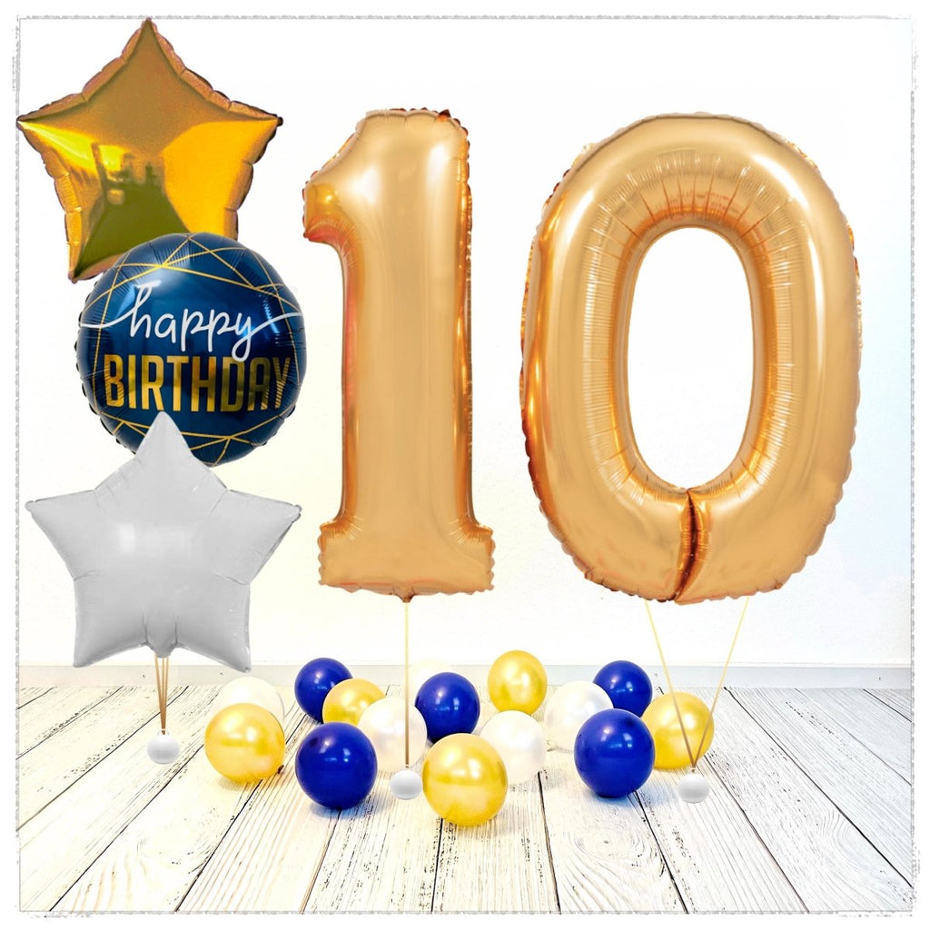 Zahlen Ballon Birthday gold 10 Bouquet (mit Helium gefüllt) - Zahlen Ballon gold Bouquet