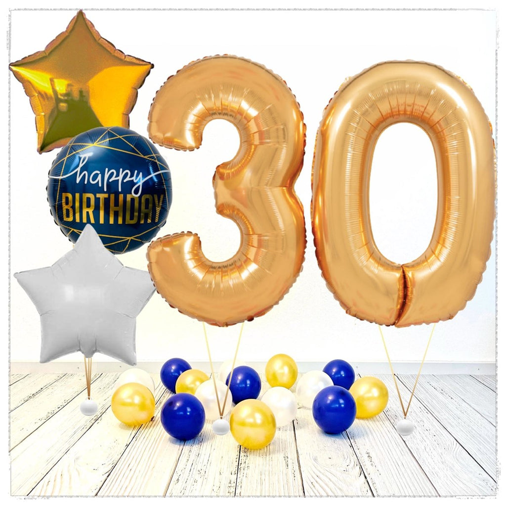 Zahlen Ballon Birthday gold 30 Bouquet (mit Helium gefüllt) - Zahlen Ballon gold Bouquet