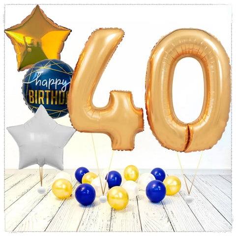 Zahlen Ballon Birthday gold 40 Bouquet (mit Helium gefüllt)