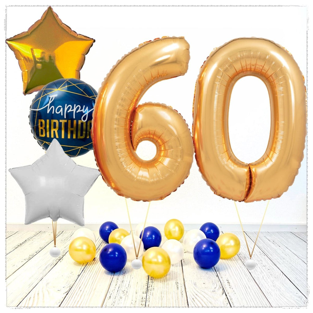 Zahlen Ballon Birthday gold 60 Bouquet (mit Helium gefüllt) - Zahlen Ballon gold Bouquet