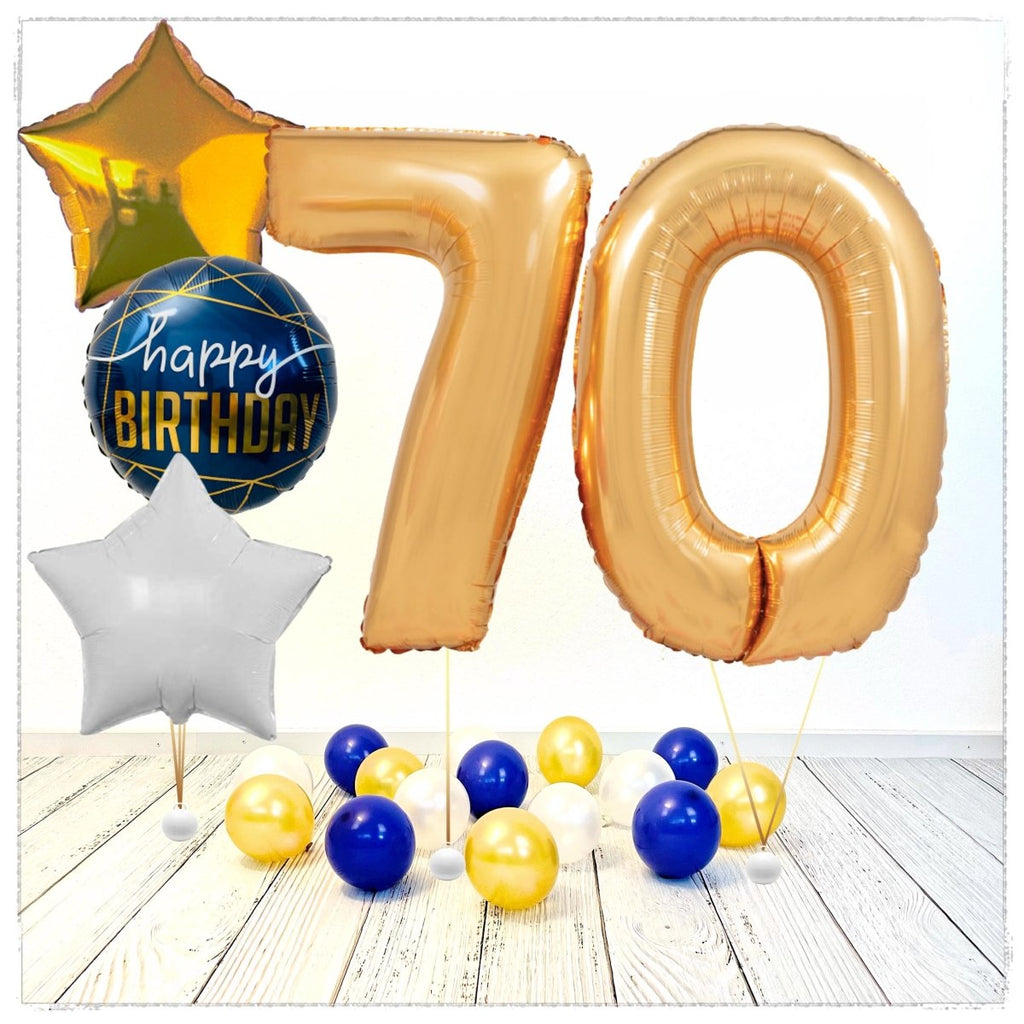 Zahlen Ballon Birthday gold 70 Bouquet (mit Helium gefüllt) - Zahlen Ballon gold Bouquet