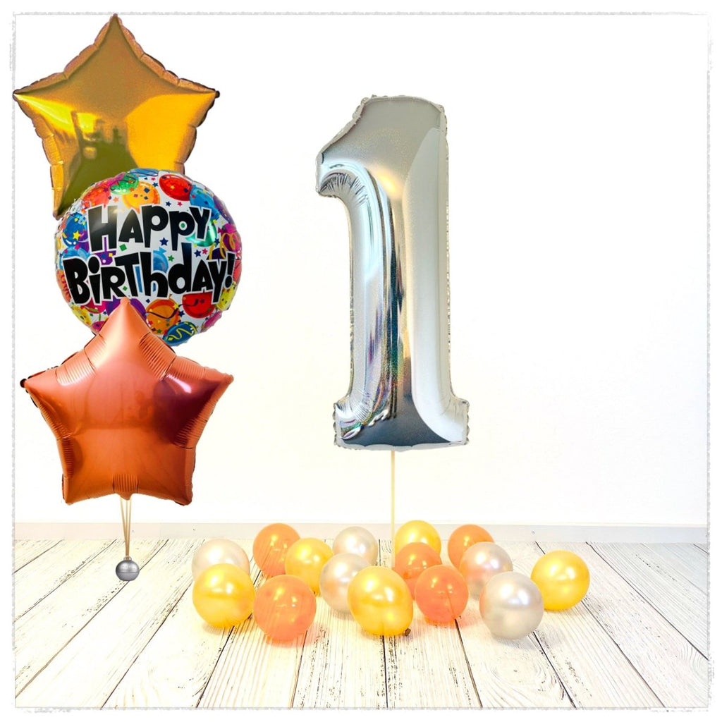Zahlen Ballon Birthday holographisch silber 1 Bouquet (mit Helium gefüllt) - Zahlen Ballon silber Bouquet