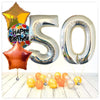 Numéro ballon anniversaire holographique argent 50 bouquet (rempli d'hélium) 