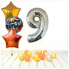 Nombres Ballon Anniversaire holographique argent 9 bouquet (rempli d'hélium) 
