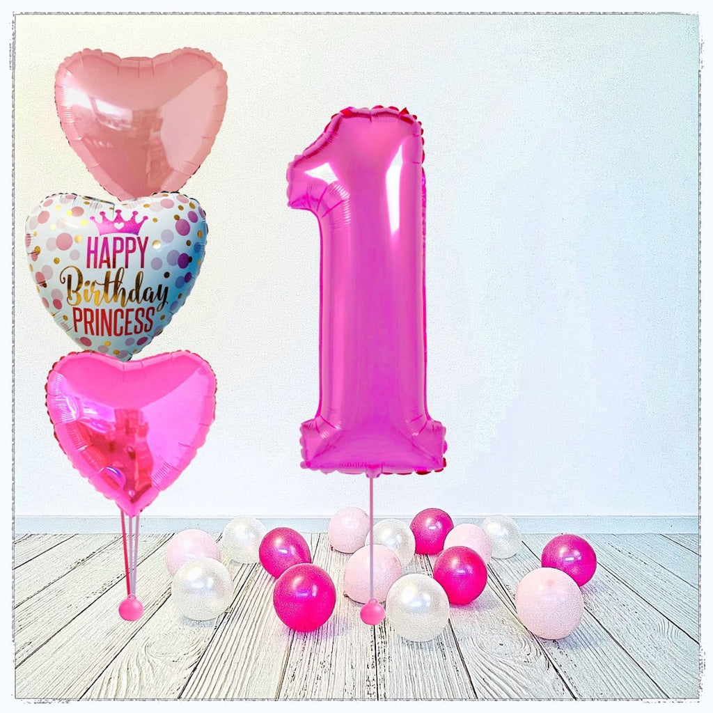 Zahlen Ballon Birthday Princess pink 1 Bouquet (mit Helium gefüllt) - Zahlen Ballon pink Bouquet