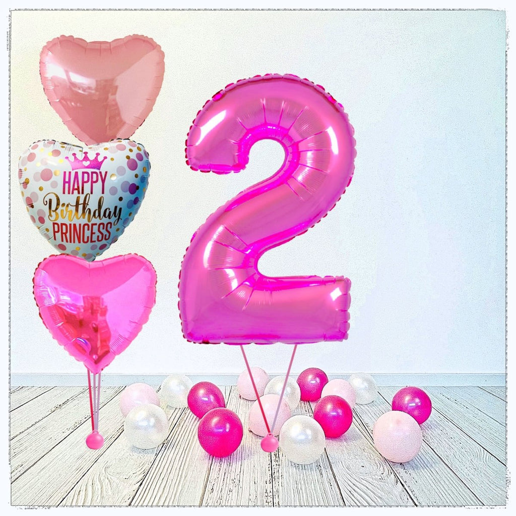 Zahlen Ballon Birthday Princess pink 2 Bouquet (mit Helium gefüllt) - Zahlen Ballon pink Bouquet