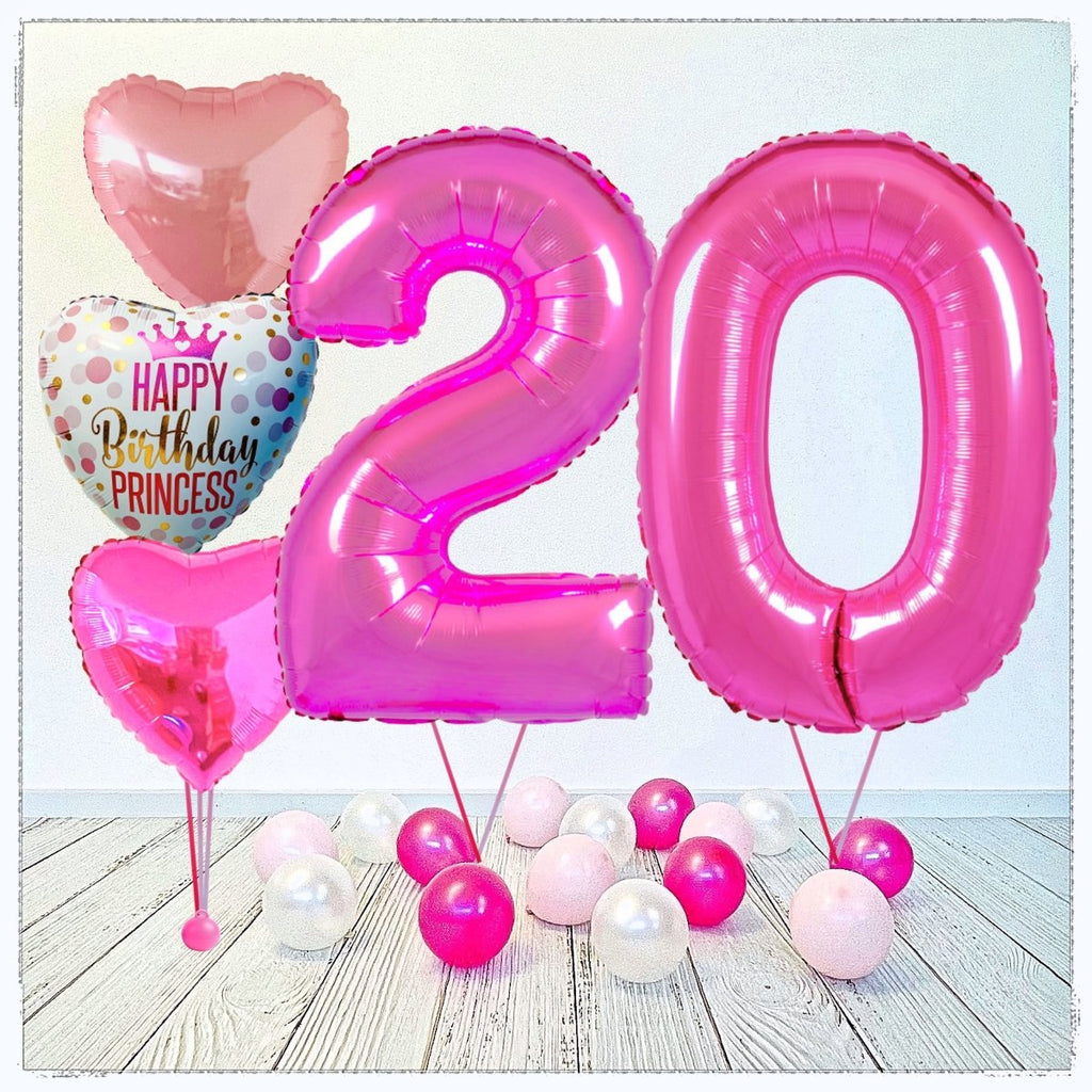 Zahlen Ballon Birthday Princess pink 20 Bouquet (mit Helium gefüllt) - Zahlen Ballon pink Bouquet