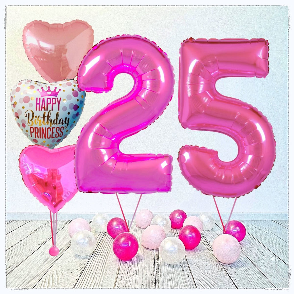 Zahlen Ballon Birthday Princess pink 25 Bouquet (mit Helium gefüllt) - Zahlen Ballon pink Bouquet