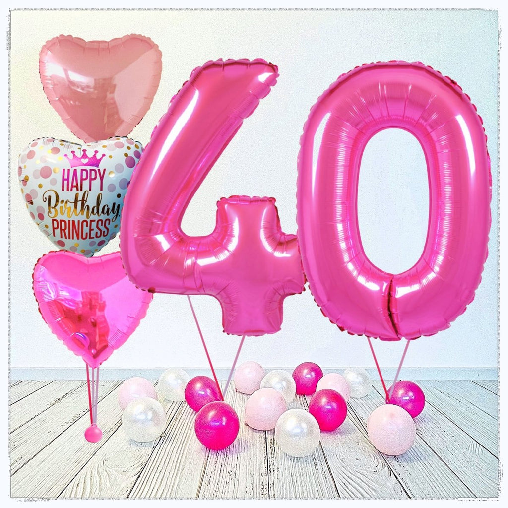 Zahlen Ballon Birthday Princess pink 40 Bouquet (mit Helium gefüllt) - Zahlen Ballon pink Bouquet