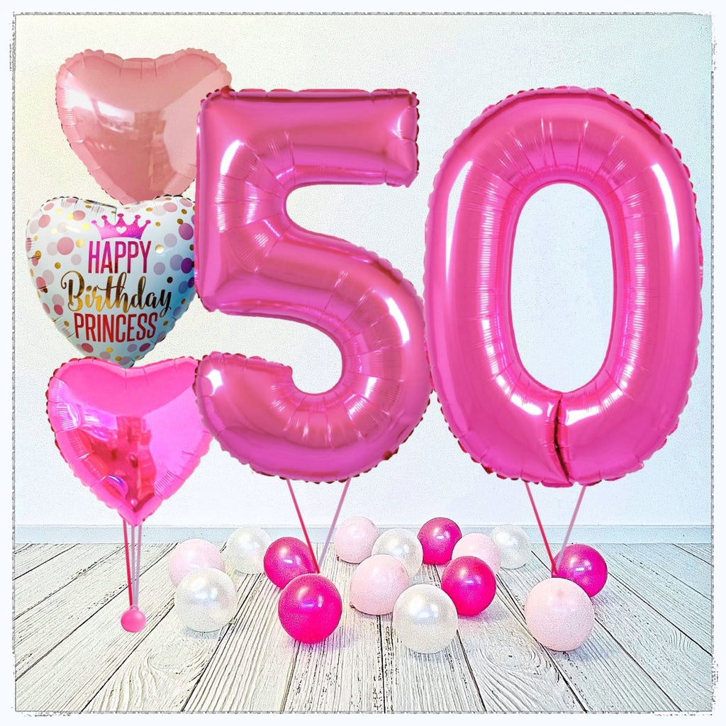Zahlen Ballon Birthday Princess pink 50 Bouquet (mit Helium gefüllt) - Zahlen Ballon pink Bouquet