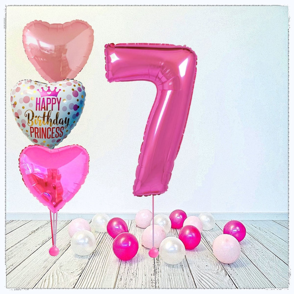 Zahlen Ballon Birthday Princess pink 7 Bouquet (mit Helium gefüllt) - Zahlen Ballon pink Bouquet