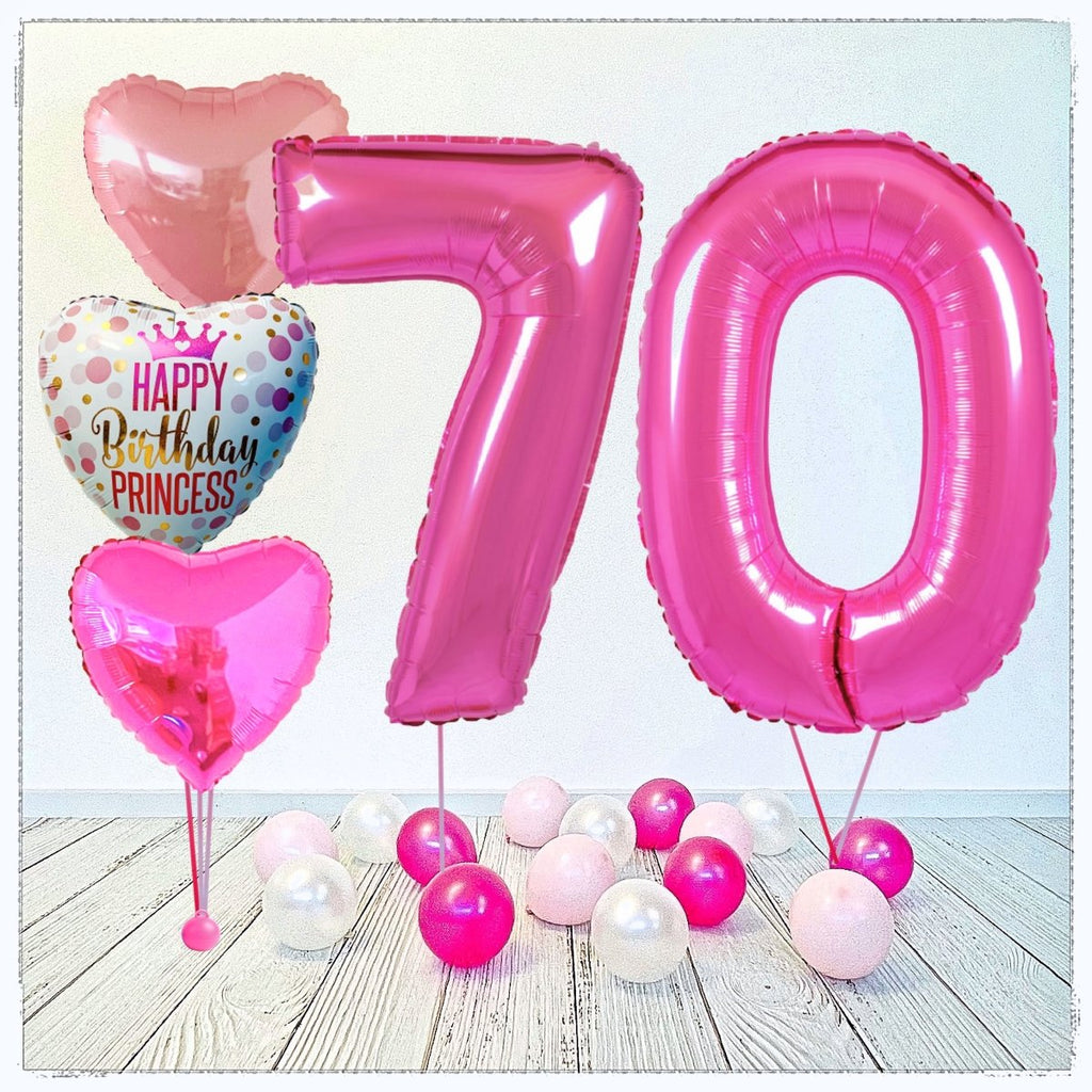 Zahlen Ballon Birthday Princess pink 70 Bouquet (mit Helium gefüllt) - Zahlen Ballon pink Bouquet