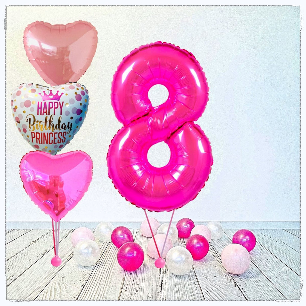 Zahlen Ballon Birthday Princess pink 8 Bouquet (mit Helium gefüllt) - Zahlen Ballon pink Bouquet