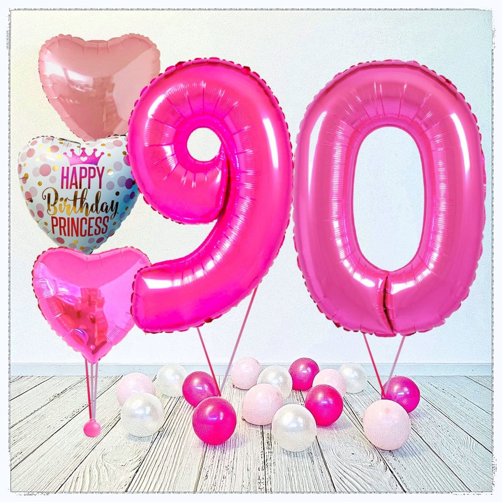 Zahlen Ballon Birthday Princess pink 90 Bouquet (mit Helium gefüllt) - Zahlen Ballon pink Bouquet