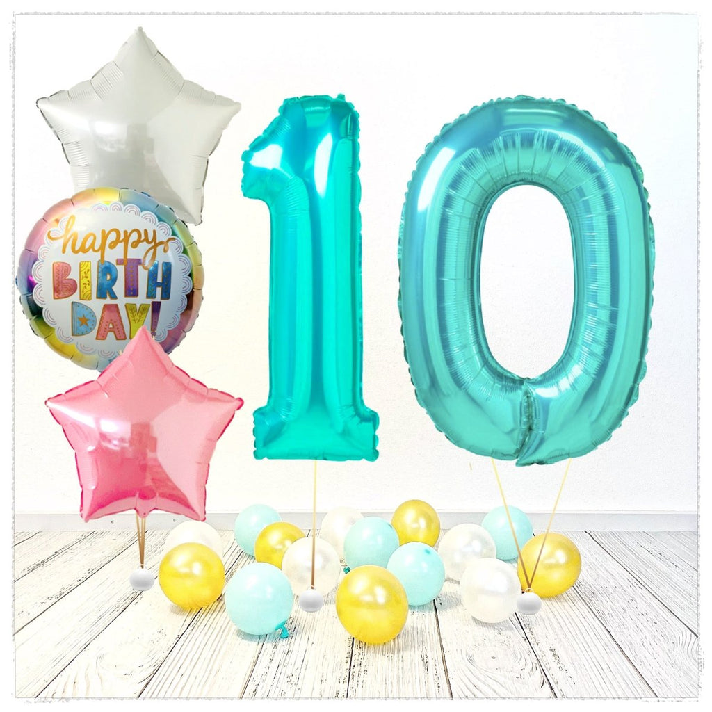 Zahlen Ballon Birthday Tiffany 10 Bouquet (mit Helium gefüllt) - Zahlen Ballon tiffany Bouquet