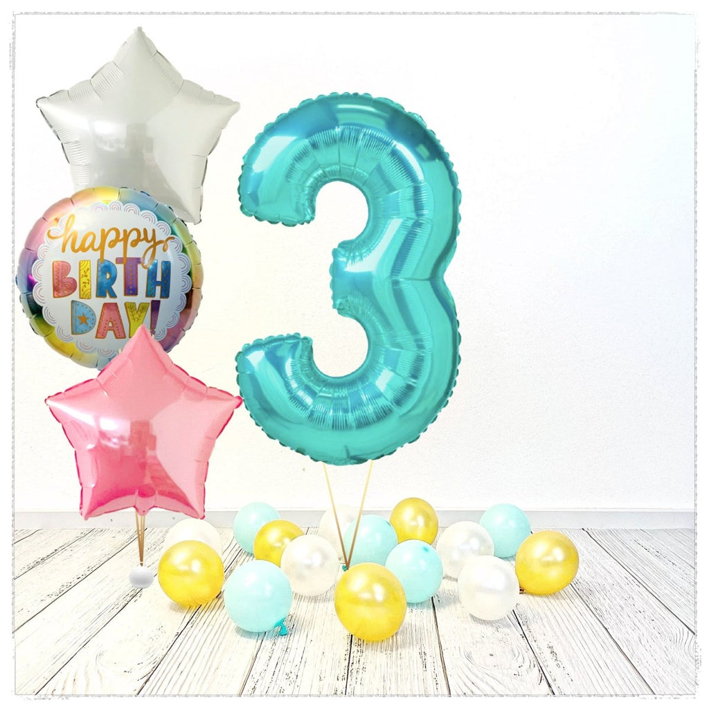 Zahlen Ballon Birthday Tiffany 3 Bouquet (mit Helium gefüllt) - Zahlen Ballon tiffany Bouquet