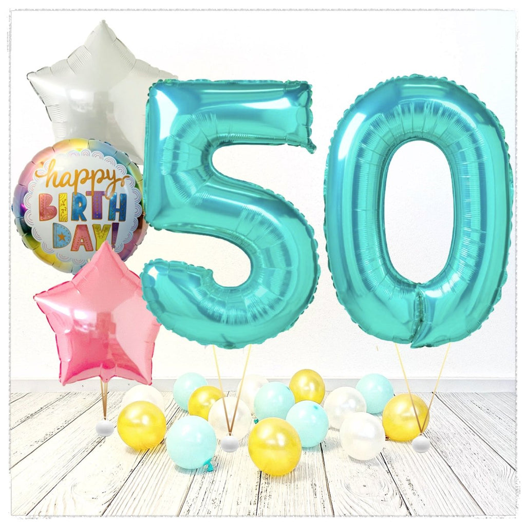 Zahlen Ballon Birthday Tiffany 50 Bouquet (mit Helium gefüllt) - Zahlen Ballon tiffany Bouquet