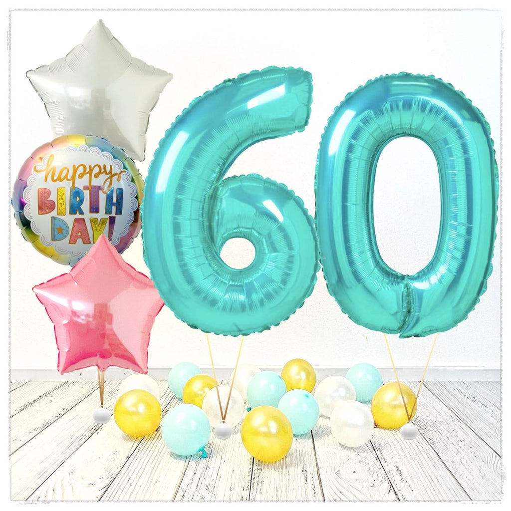 Zahlen Ballon Birthday Tiffany 60 Bouquet (mit Helium gefüllt) - Zahlen Ballon tiffany Bouquet