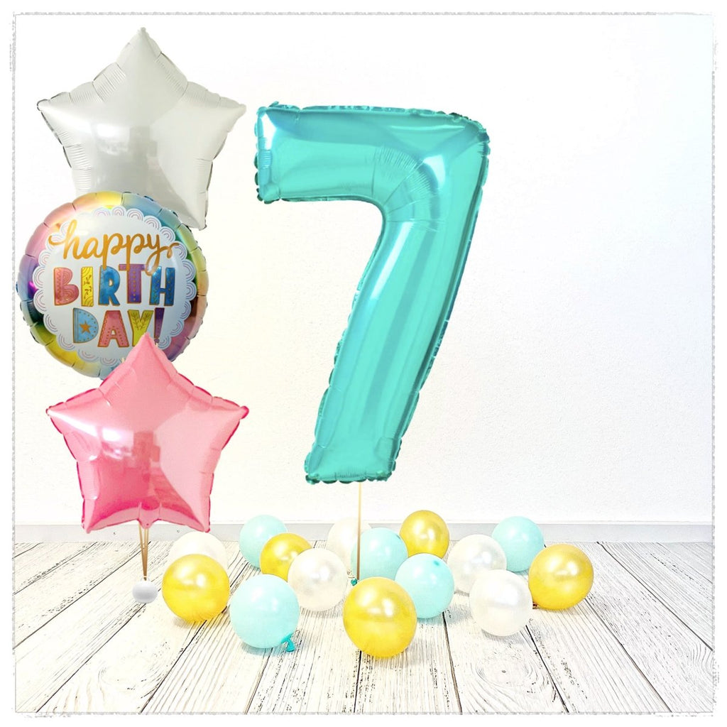 Zahlen Ballon Birthday Tiffany 7 Bouquet (mit Helium gefüllt) - Zahlen Ballon tiffany Bouquet