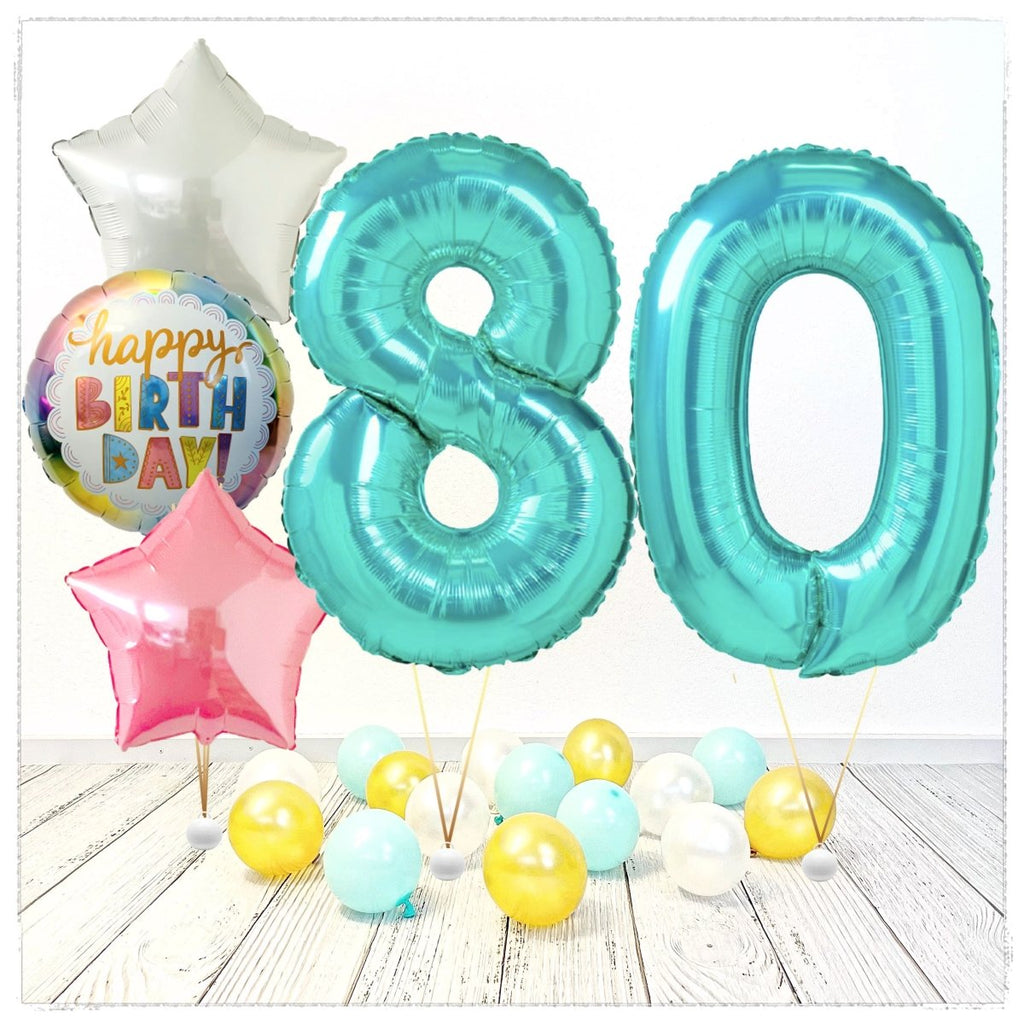 Zahlen Ballon Birthday Tiffany 80 Bouquet (mit Helium gefüllt) - Zahlen Ballon tiffany Bouquet