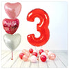 Nombre Ballon Anniversaire avec Amour Rouge 3 Bouquet (Rempli d'Hélium) 