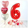 Nombre Ballon Anniversaire avec Amour Rouge 6 Bouquet (Rempli d'Hélium) 