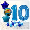 Numéro Ballon Joyeux Anniversaire Bleu 10 Bouquet (Rempli d'Hélium) 