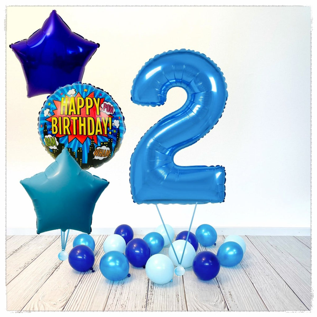 Zahlen Ballon Happy Birthday Blau 2 Bouquet (mit Helium gefüllt) - Zahlen Ballon blau Bouquet