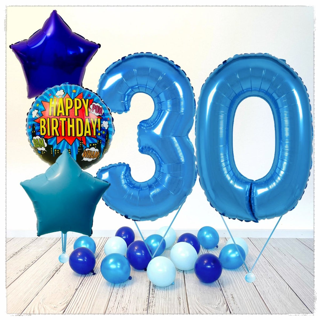 Zahlen Ballon Happy Birthday Blau 30 Bouquet (mit Helium gefüllt) - Zahlen Ballon blau Bouquet