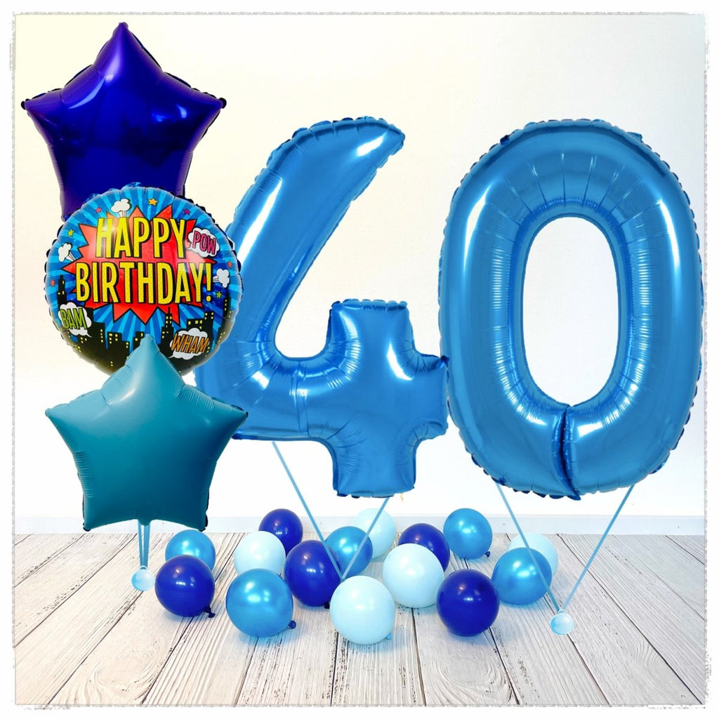 Zahlen Ballon Happy Birthday Blau 40 Bouquet (mit Helium gefüllt) - Zahlen Ballon blau Bouquet