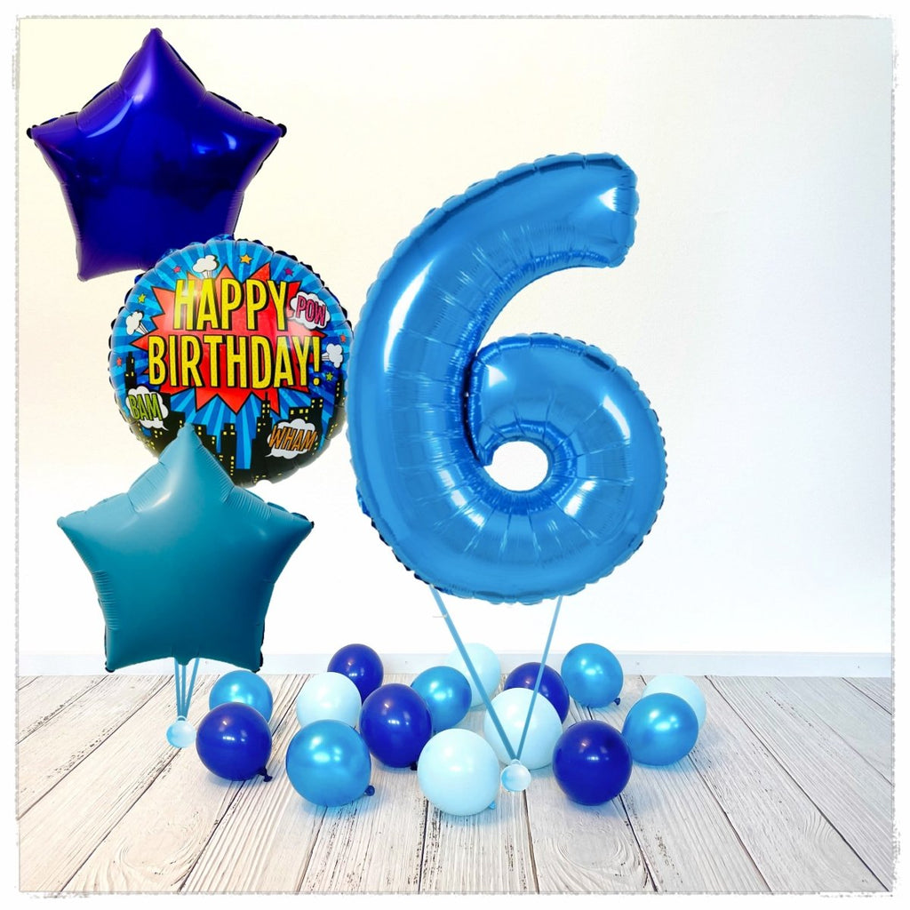 Zahlen Ballon Happy Birthday Blau 6 Bouquet (mit Helium gefüllt) - Zahlen Ballon blau Bouquet