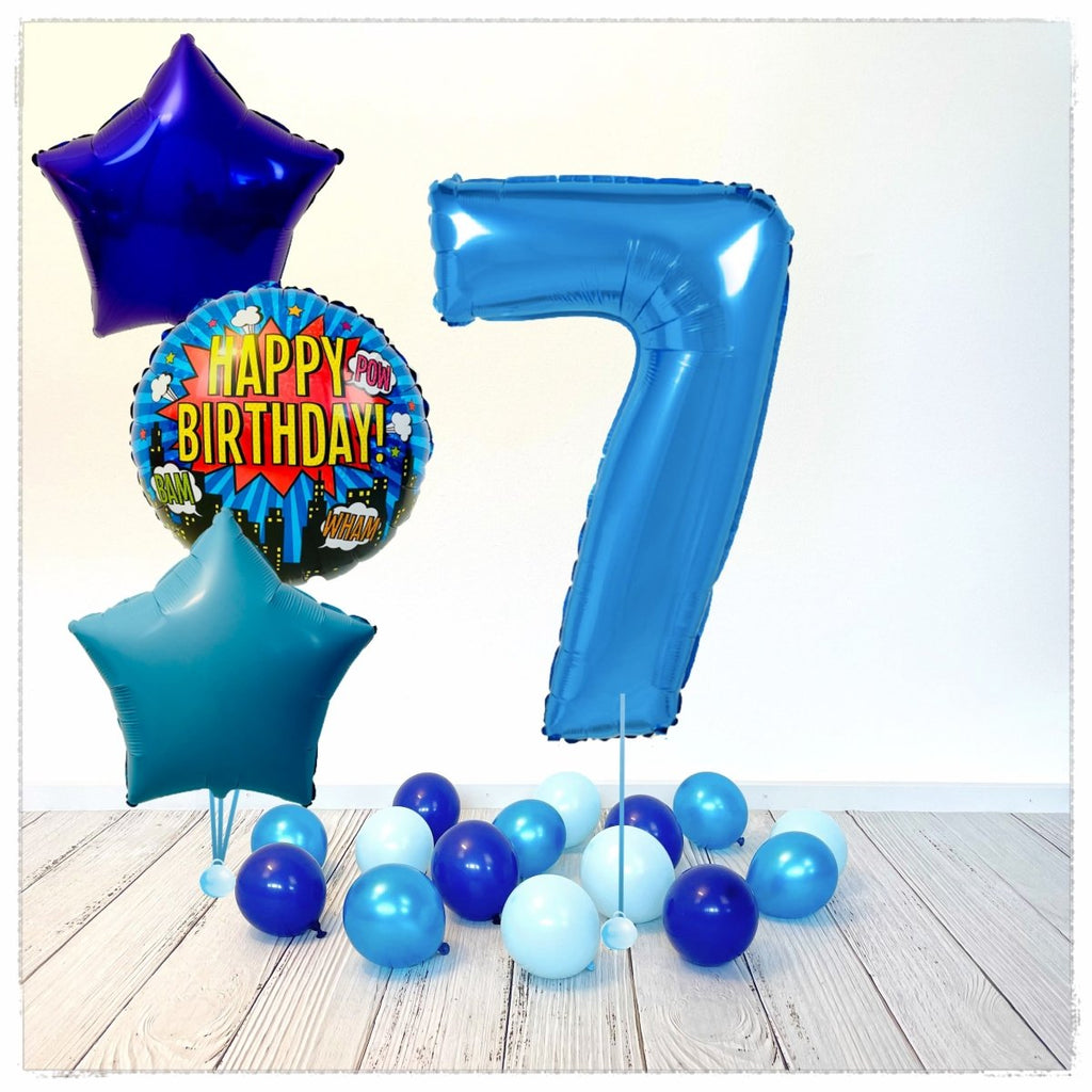 Zahlen Ballon Happy Birthday Blau 7 Bouquet (mit Helium gefüllt) - Zahlen Ballon blau Bouquet